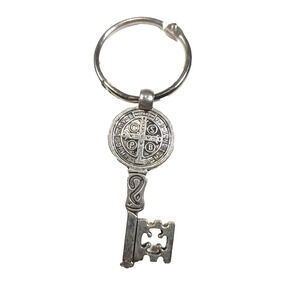Roman Catholic Religious Saint Key Keychain Silver Tone Latin Writing